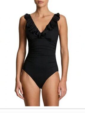 Lauren Ralph Lauren Women’s Black Ruffle Surplice Underwire One Piece Size 10